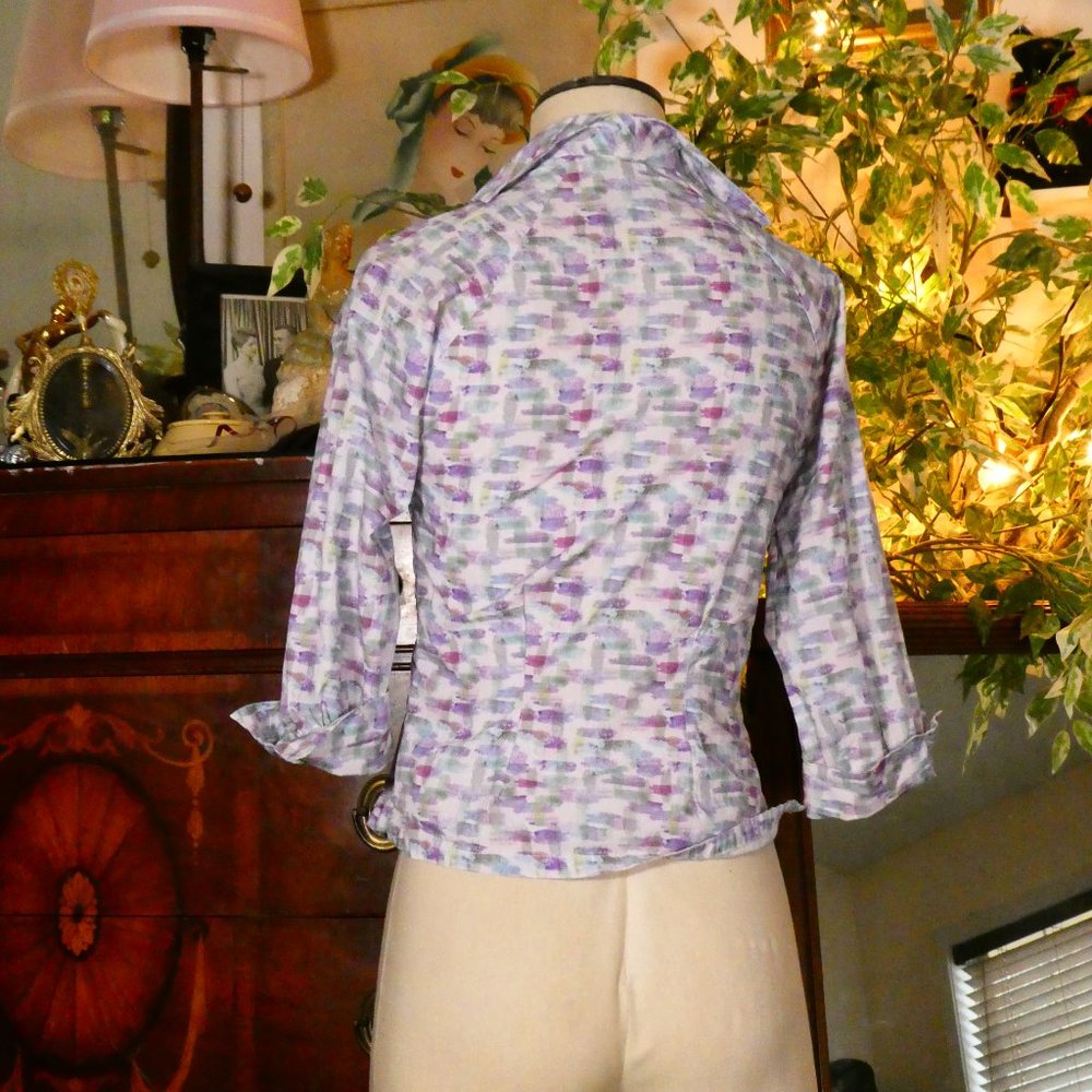 Vivien of Holloway 1950's Style Purple Watercolor Print Raglan Top Sz 10 - Picture 4 of 12